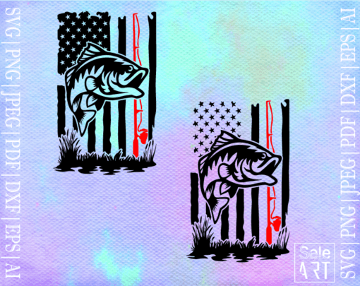 Free Fishing Distressed American USA Flag SVG