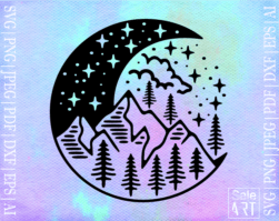 Free Moon Mountain and Forest Adventure Svg