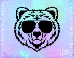 Free Bear Face With Sunglasses SVG