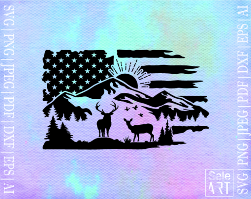 Deer Forest USA Flag SVG