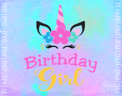 Free birthday girl unicorn SVG