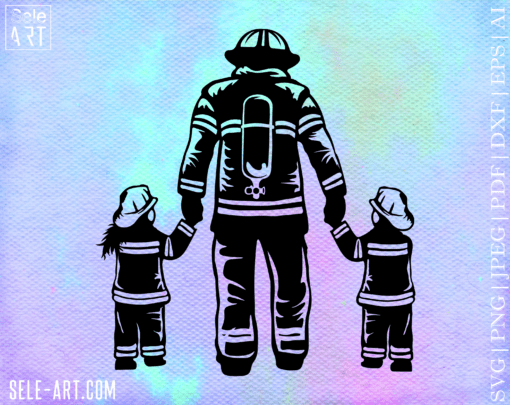 Firefighter SVG, Fireman Father and daughter Svg, Firefighter Dad Svg, Fireman Clipart, Svg cut file, Fire department Svg, Png, Dxf, Eps