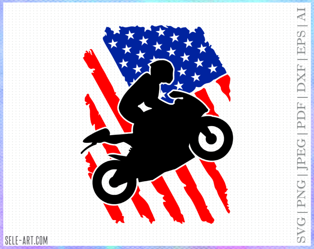 Motorcycle Flag SVG File, Sport Bike Clipart, Cut File For Cricut And Silhouette, Flag Vector Image, American Flag Stencil, Bike Clip Art